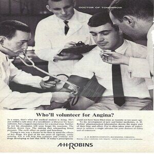 1967 AH Robins Who’ll Volunteer for Angina? Vintage Magazine Print Ad/Poster